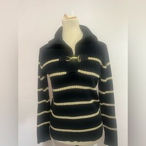 Lauren Ralph Lauren Black and Gold  Open Neck Sweater Gold Accents